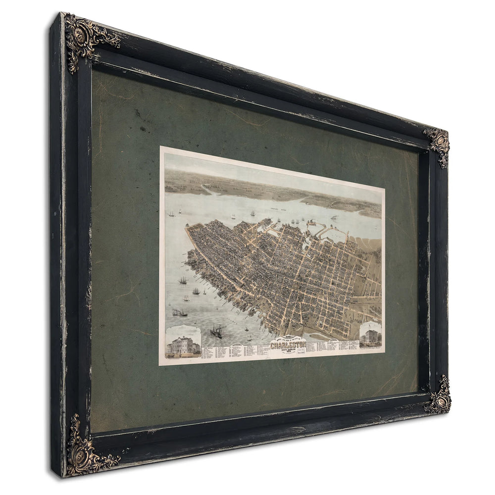 Birds Eye View of the City of Charleston South Carolina 1872 1872 — Ebony Framed Canvas Print | Bella Frye