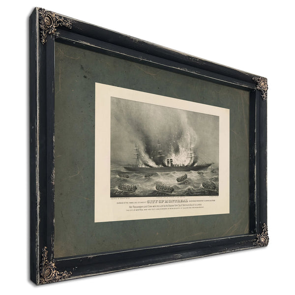 Burning of the Inman Line Steamship City of Montreal on Her Voyage From New — Ebony Framed Canvas Print | Bella Frye