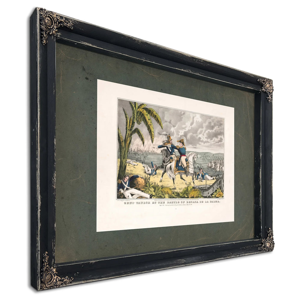 General Taylor at the Battle of Resaca De La Palma Capt May Receiving His or — Ebony Framed Canvas Print | Bella Frye