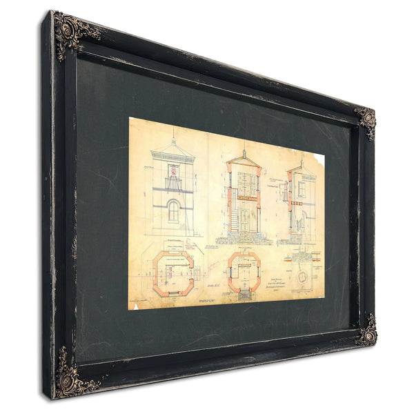 The Keepers Blueprint Baltimore Harbor Light Station Plans of 1885 — Ebony Framed Canvas Print | Bella Frye