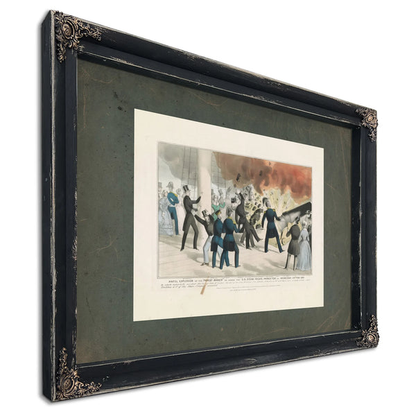 Awful Explosion of the Peace Maker on Board the Us Steam Frigate Princeton O — Ebony Framed Canvas Print | Bella Frye