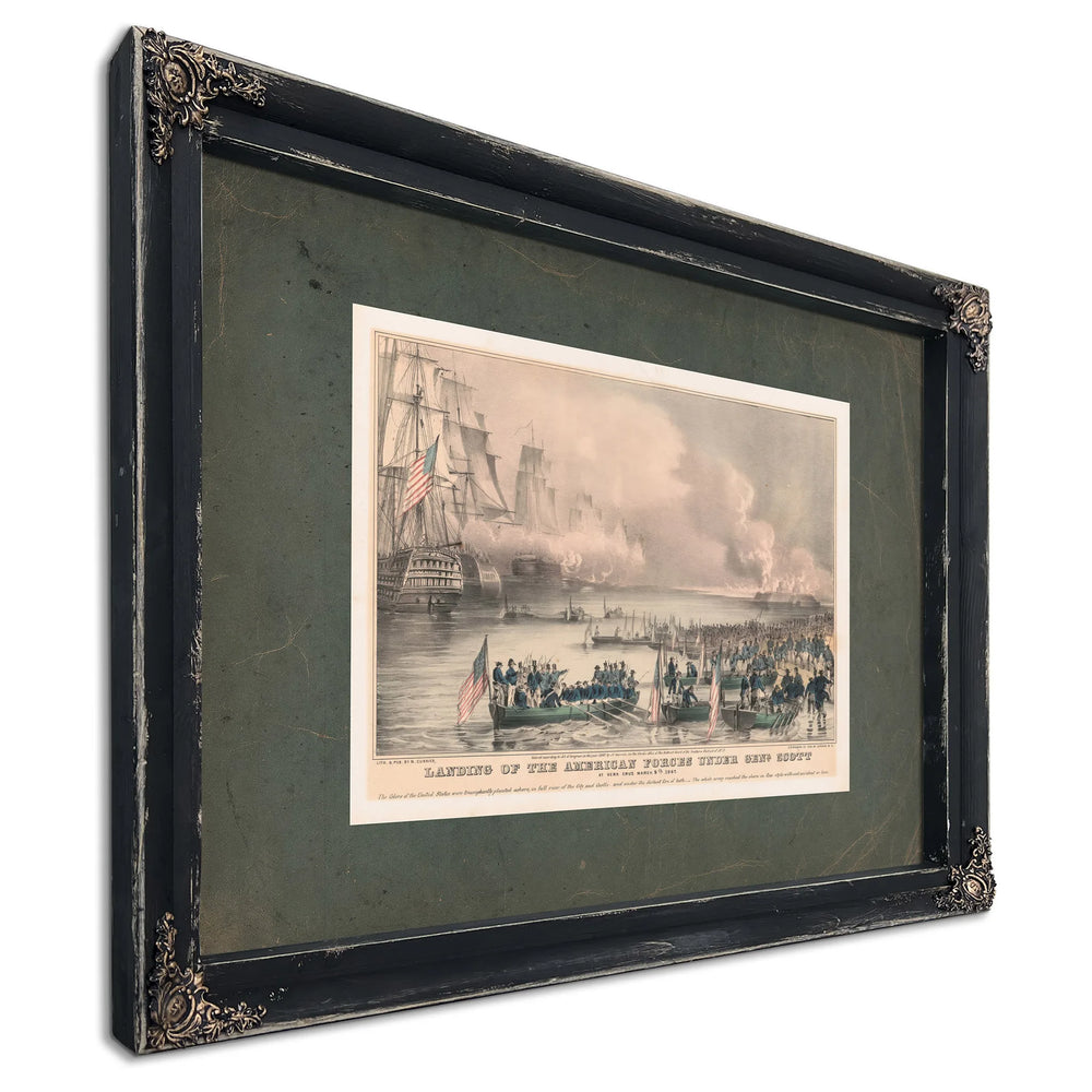 Landing of the American Forces Under Genl Scott at Vera Cruz March 9th 1847 — Ebony Framed Canvas Print | Bella Frye