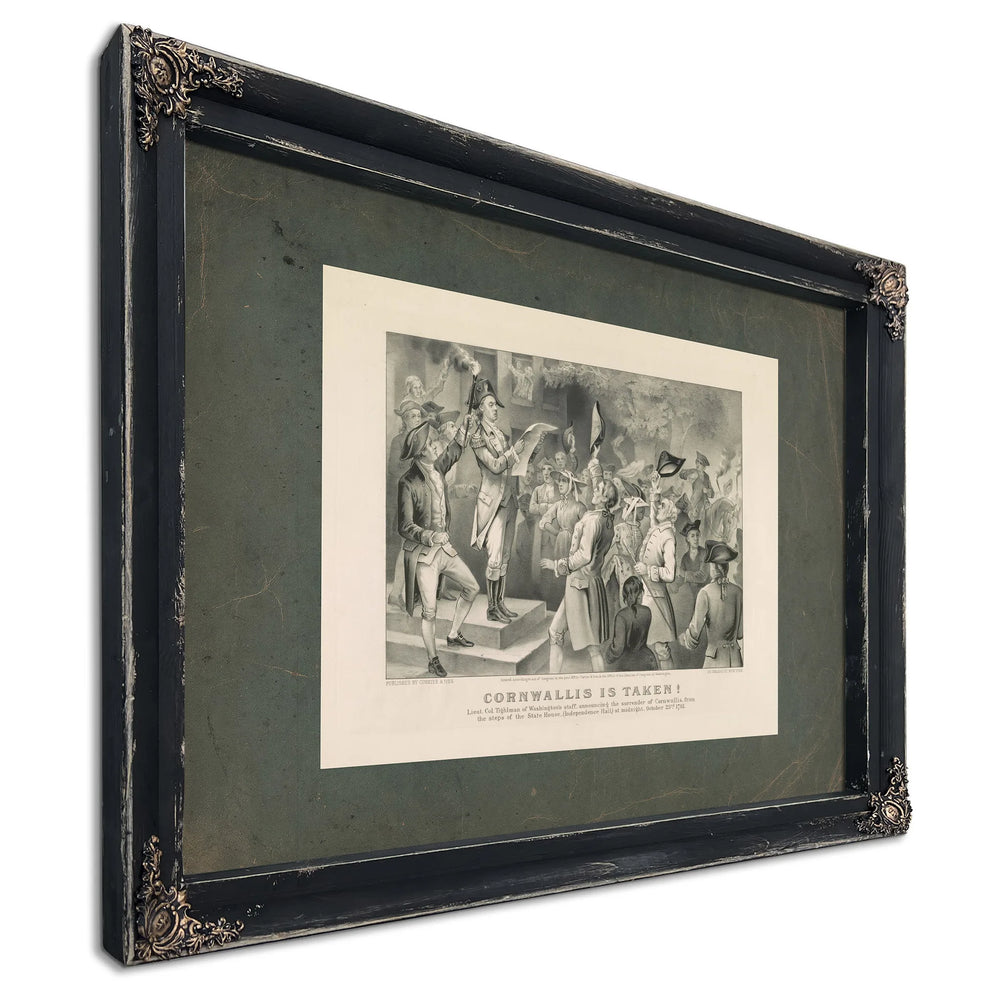 Cornwallis is Taken! Lieut Co Tighlman of Washingtons Staff Announcing the S — Ebony Framed Canvas Print | Bella Frye