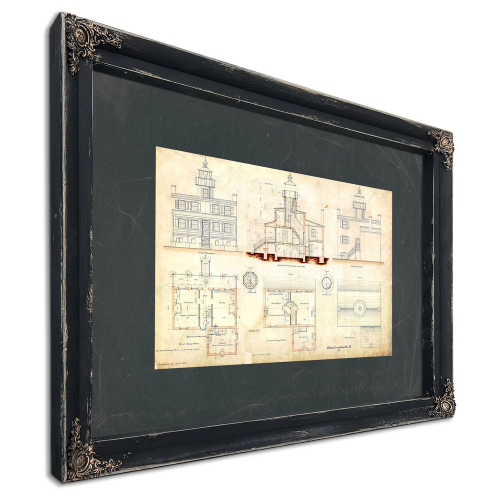 The Keepers Vigil Point Lookout Light Station Blueprint — Ebony Framed Canvas Print | Bella Frye