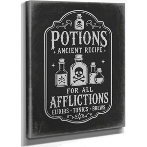 Afflictions Apothecary Sign Halloween wall art, stretched canvas