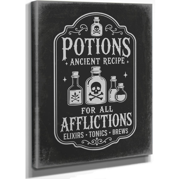 Afflictions Apothecary Sign Halloween wall art, stretched canvas