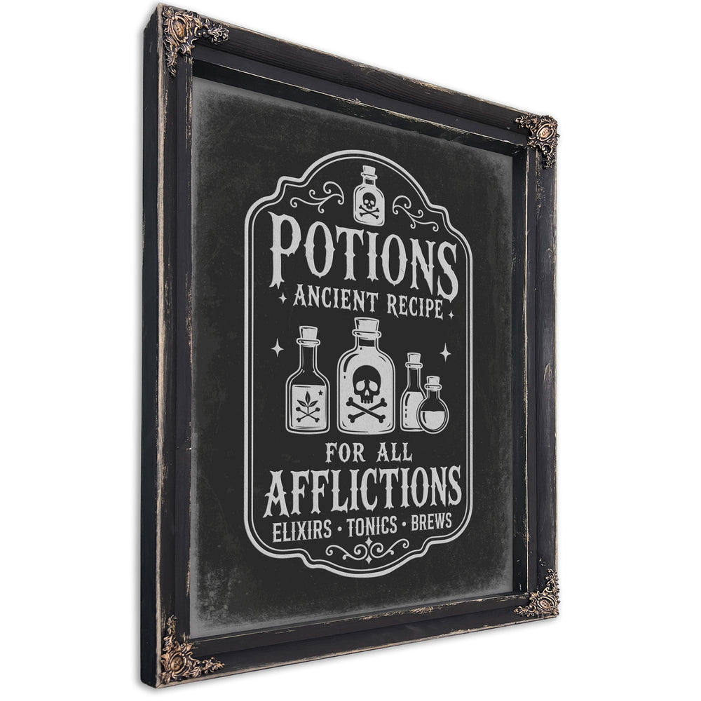 Afflictions Apothecary Sign Halloween wall art, Ebony frame