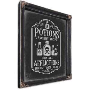 Afflictions Apothecary Sign Halloween wall art, Ebony frame