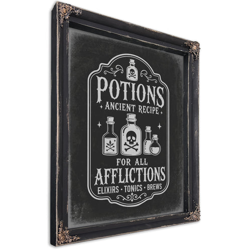 Afflictions Apothecary Sign Halloween wall art, Ebony frame