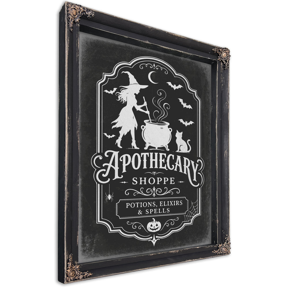 Apothecary Shoppe Sign Halloween wall art, Ebony frame