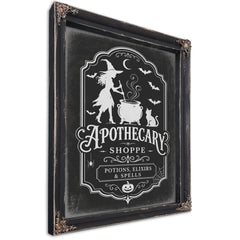 Apothecary Shoppe Sign Halloween wall art, Ebony frame