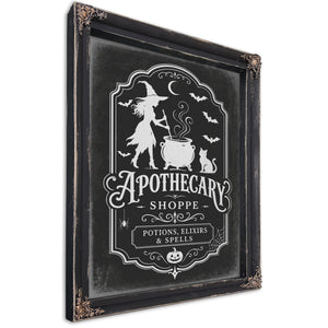 Apothecary Shoppe Sign Halloween wall art, Ebony frame