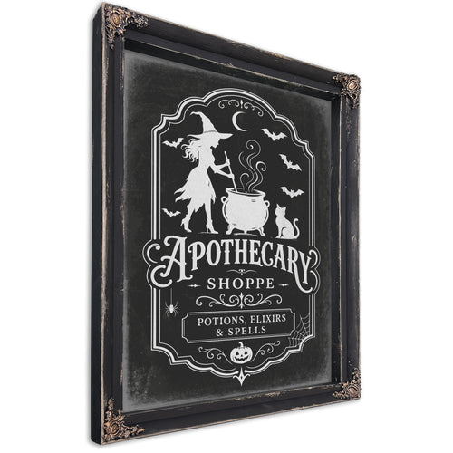 Apothecary Shoppe Sign Halloween wall art, Ebony frame