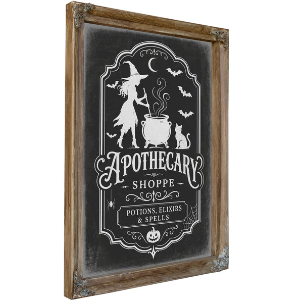 Apothecary Shoppe Sign Halloween wall art, Verdigris frame