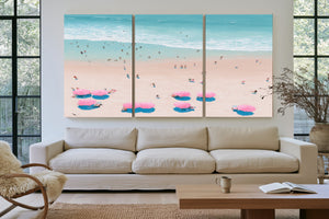 Aerial Beach Scene With Pink Umbrellas by Bella Frye