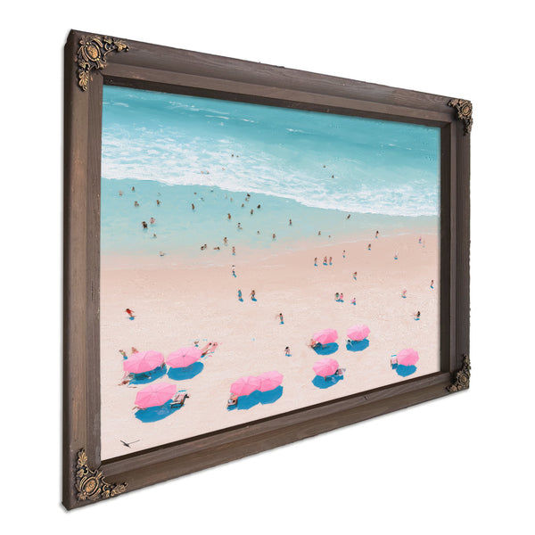 Aerial Beach Scene With Pink Umbrellas by Bella Frye