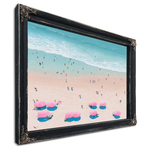 Aerial Beach Scene With Pink Umbrellas by Bella Frye