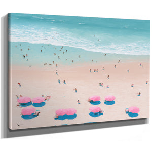 Aerial Beach Scene With Pink Umbrellas by Bella Frye
