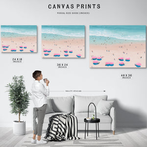 Aerial Beach Scene With Pink Umbrellas by Bella Frye
