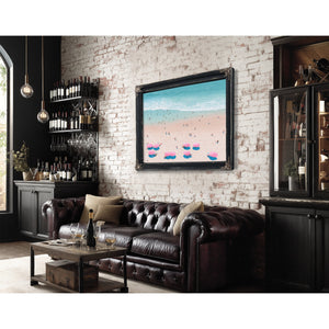 Aerial Beach Scene With Pink Umbrellas by Bella Frye