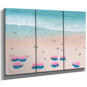 Aerial Beach Scene With Pink Umbrellas by Bella Frye