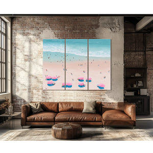 Aerial Beach Scene With Pink Umbrellas by Bella Frye