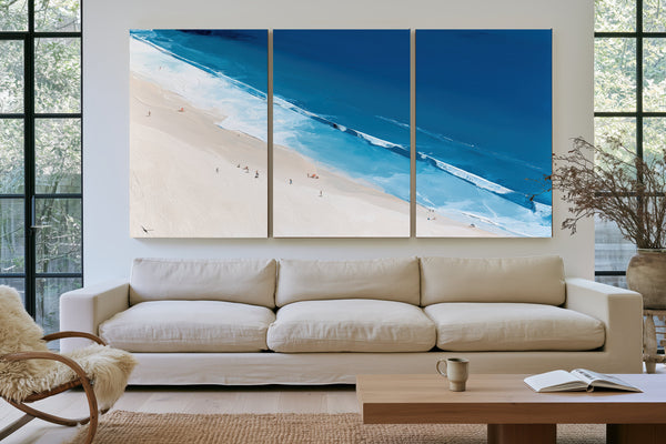 Aerial Beach Shore With Crashing Blue Waves by Bella Frye