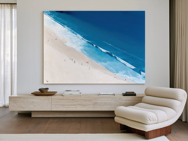 Aerial Beach Shore With Crashing Blue Waves by Bella Frye