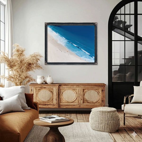 Aerial Beach Shore With Crashing Blue Waves by Bella Frye