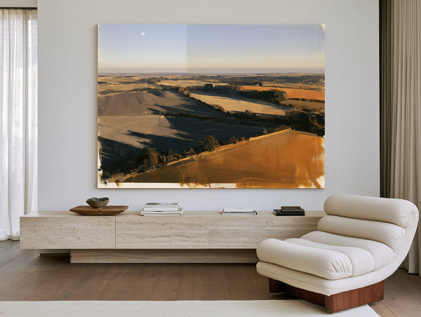 Aerial Farmland Landscape Under Winter Light by Bella Frye