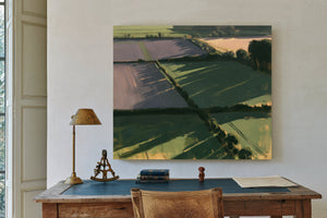 Aerial Farmland Patchwork In Evening Light by Bella Frye