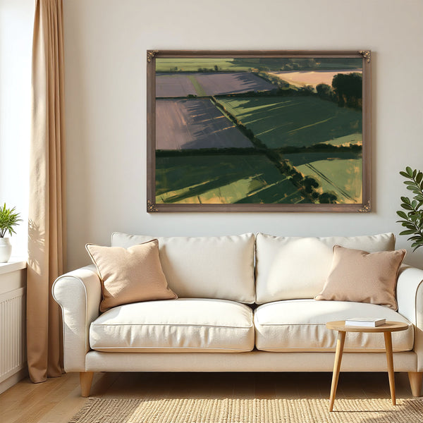 Aerial Farmland Patchwork In Evening Light by Bella Frye