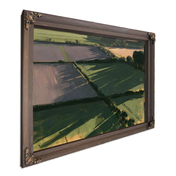Aerial Farmland Patchwork In Evening Light by Bella Frye