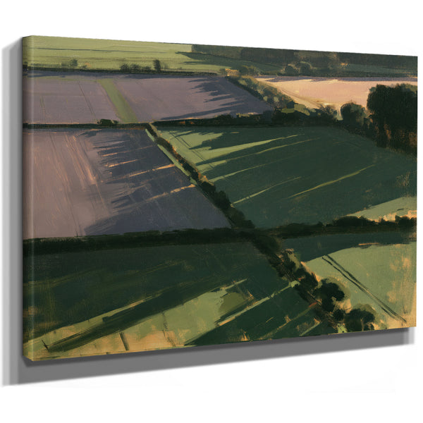 Aerial Farmland Patchwork In Evening Light by Bella Frye