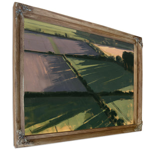 Aerial Farmland Patchwork In Evening Light by Bella Frye