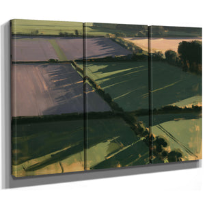 Aerial Farmland Patchwork In Evening Light by Bella Frye
