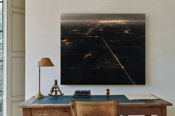 Aerial Night View Of Lit Grid Plains by Bella Frye