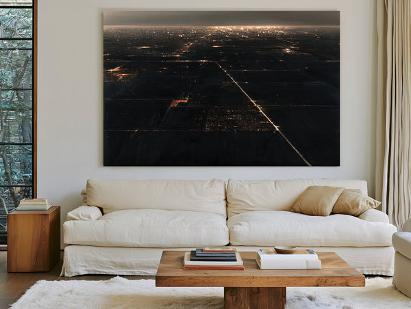 Aerial Night View Of Lit Grid Plains by Bella Frye