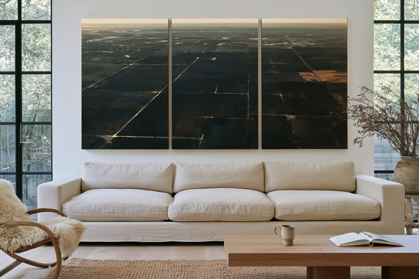 Aerial View Dark Farmland At Dusk by Bella Frye