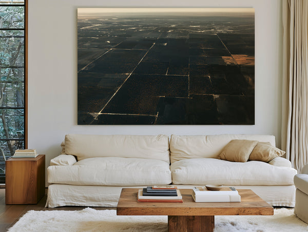 Aerial View Dark Farmland At Dusk by Bella Frye