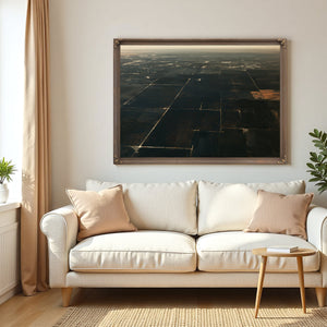 Aerial View Dark Farmland At Dusk by Bella Frye