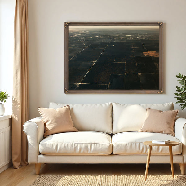 Aerial View Dark Farmland At Dusk by Bella Frye