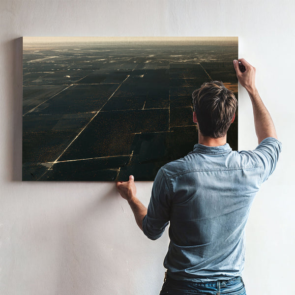 Aerial View Dark Farmland At Dusk by Bella Frye