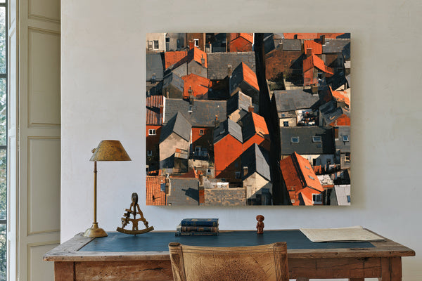 Aerial View Dense Urban Rooftops Sunlight by Bella Frye