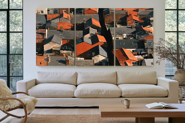 Aerial View Dense Urban Rooftops Sunlight by Bella Frye