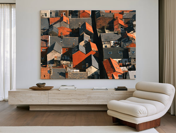 Aerial View Dense Urban Rooftops Sunlight by Bella Frye