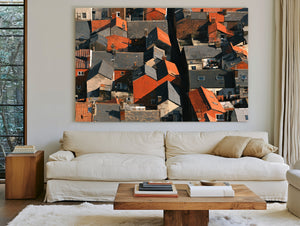 Aerial View Dense Urban Rooftops Sunlight by Bella Frye
