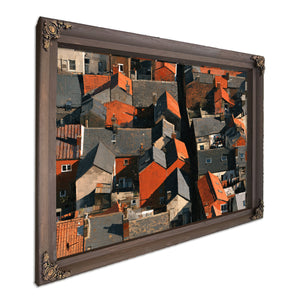 Aerial View Dense Urban Rooftops Sunlight by Bella Frye