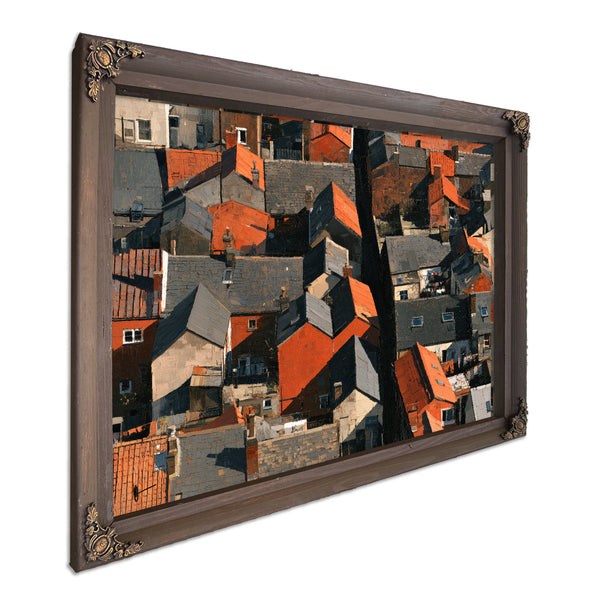 Aerial View Dense Urban Rooftops Sunlight by Bella Frye