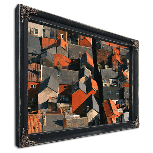Aerial View Dense Urban Rooftops Sunlight by Bella Frye